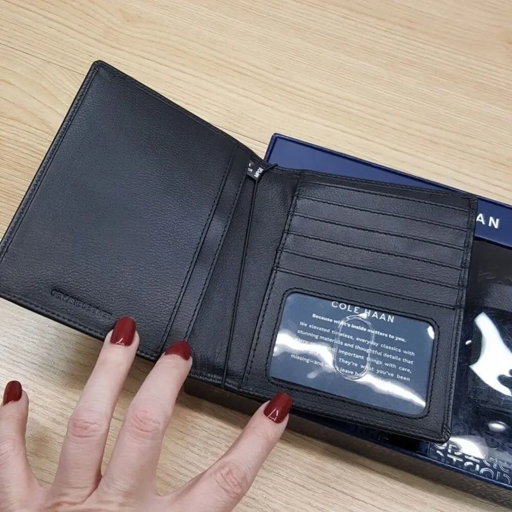 COLE HAAN Passport Wallet Set Black Leather Travel Luggage Tag Gift Box $98